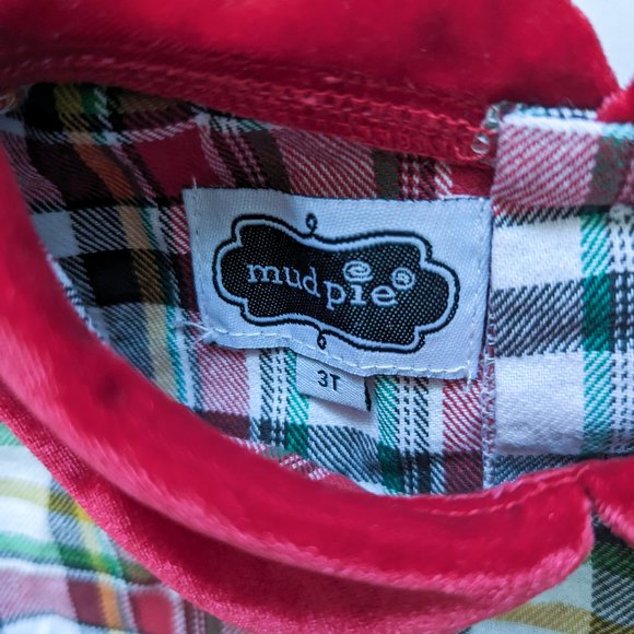 Mud Pie 3T Red Tartan Holiday Plaid Dress Velvet Collar - Picture 4 of 4